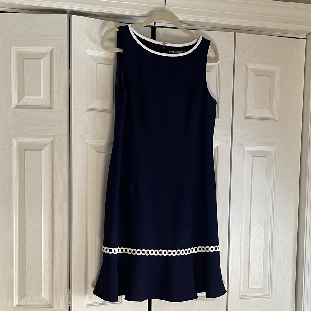 Karl Lagerfeld Navy and White Trim Midi Dress